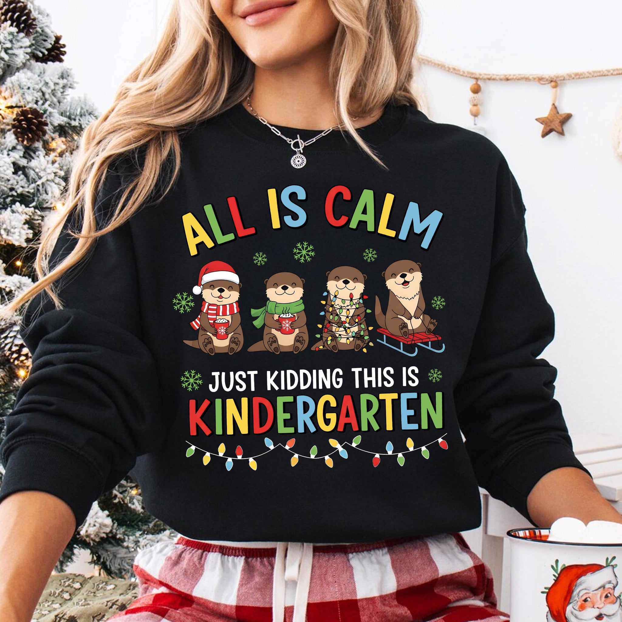 Teacher Christmas Shirt – Funny Otter Teacher T-Shirt, Kindergarten Holiday Festive School Tee