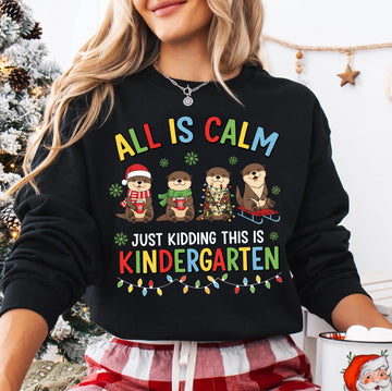 Teacher Christmas Shirt – Funny Otter Teacher T-Shirt, Kindergarten Holiday Festive School Tee