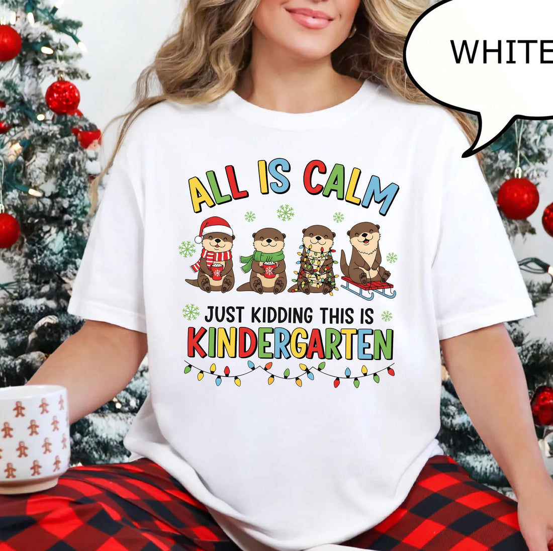 Teacher Christmas Shirt – Funny Otter Teacher T-Shirt, Kindergarten Holiday Festive School Tee
