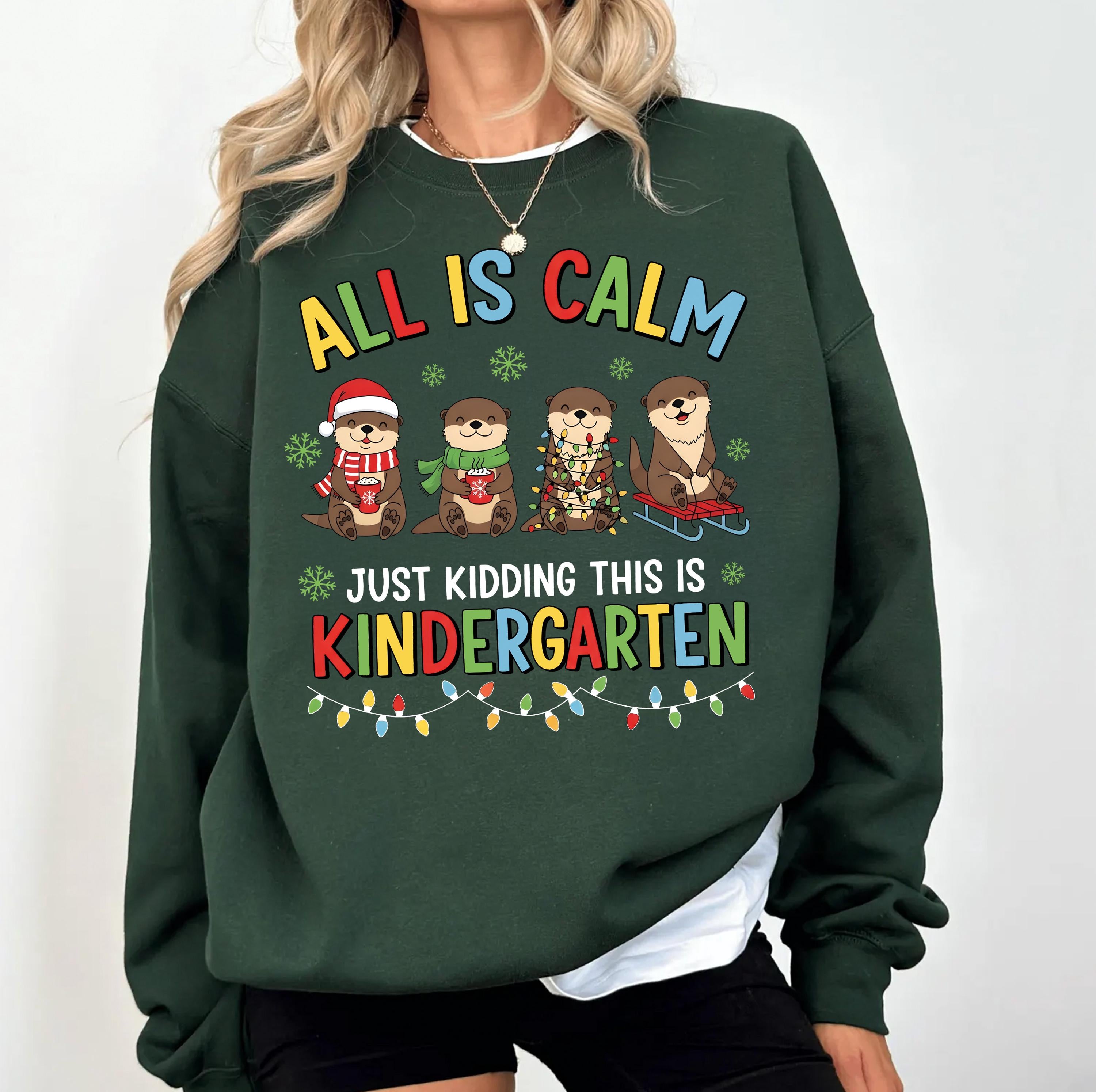 Teacher Christmas Shirt – Funny Otter Teacher T-Shirt, Kindergarten Holiday Festive School Tee