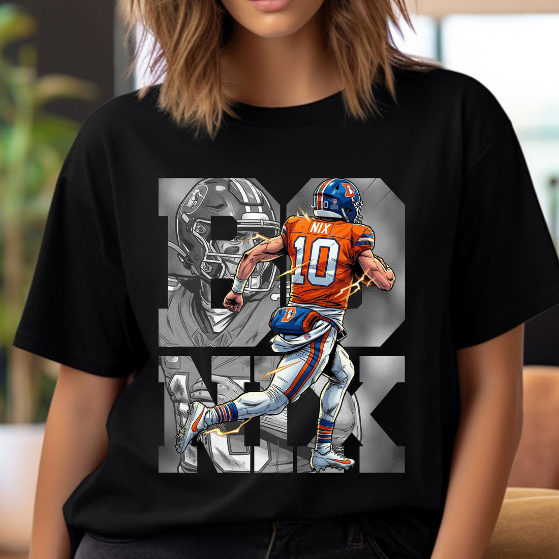 Comic Style Bo Nix Football Graphic T-Shirt – Retro Sports Fan Unisex Tee