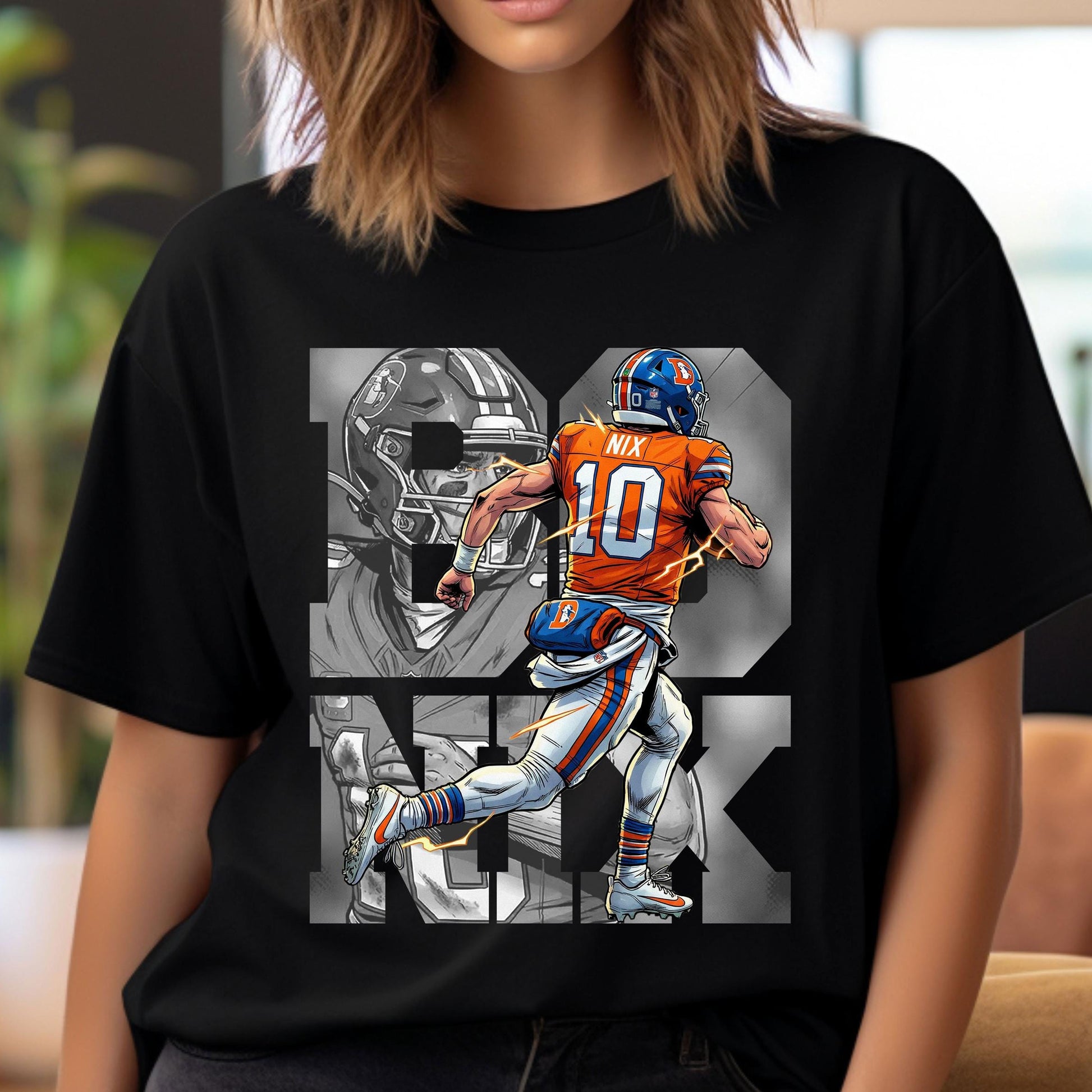 Comic Style Bo Nix Football Graphic T-Shirt – Retro Sports Fan Unisex Tee