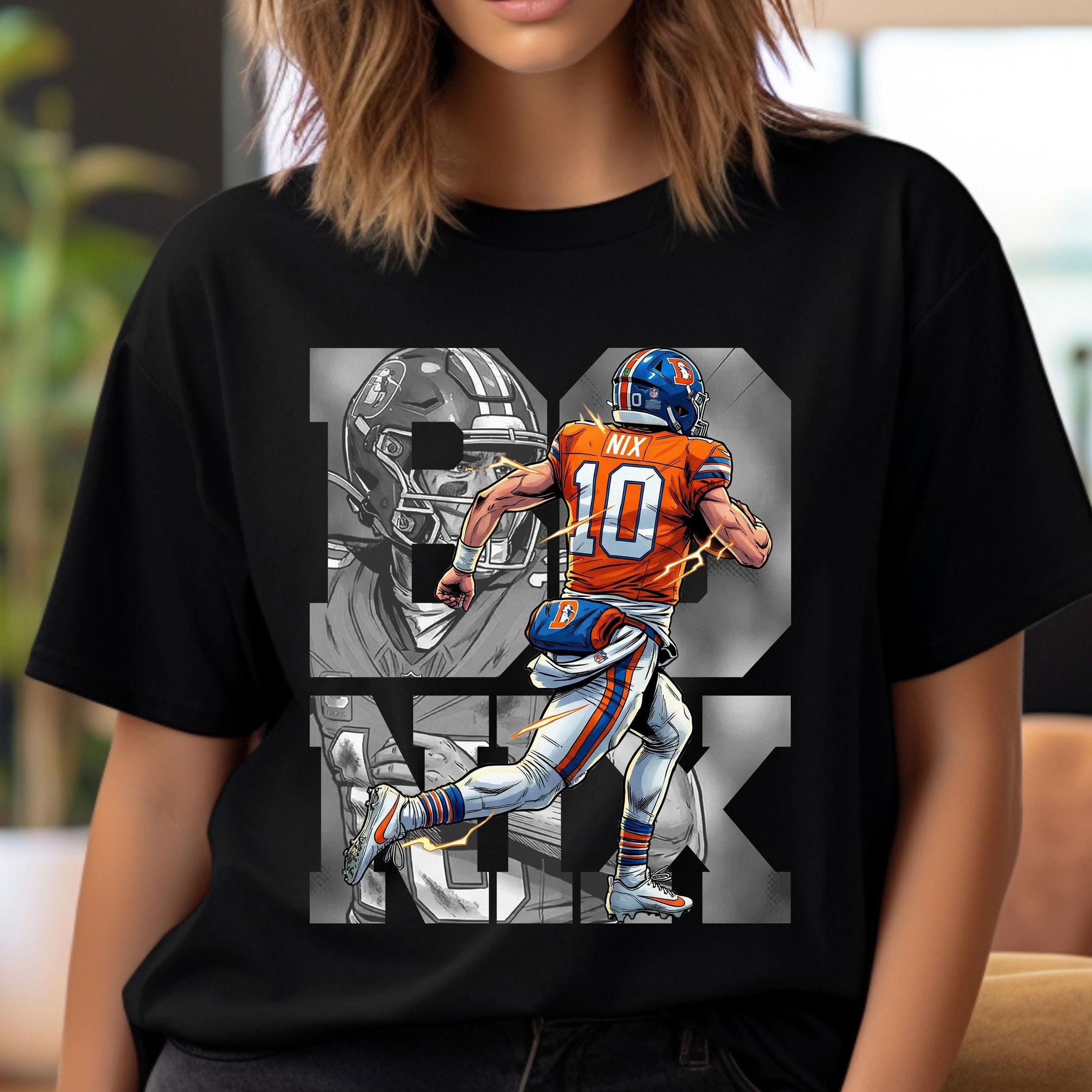 Comic Style Bo Nix Football Graphic T-Shirt – Retro Sports Fan Unisex Tee