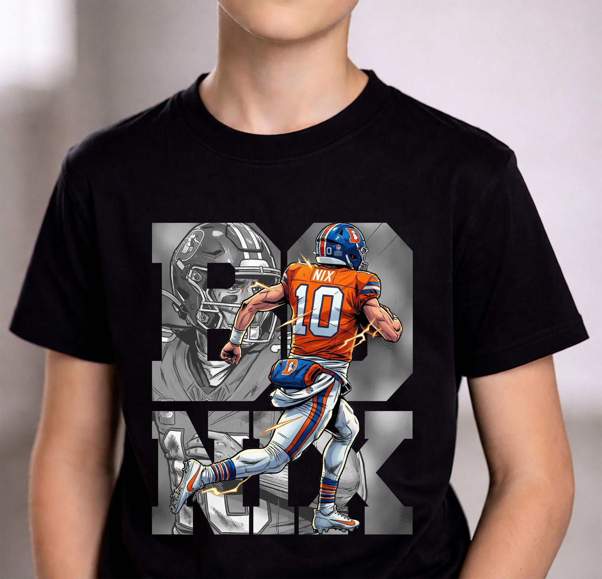 Comic Style Bo Nix Football Graphic T-Shirt – Retro Sports Fan Unisex Tee