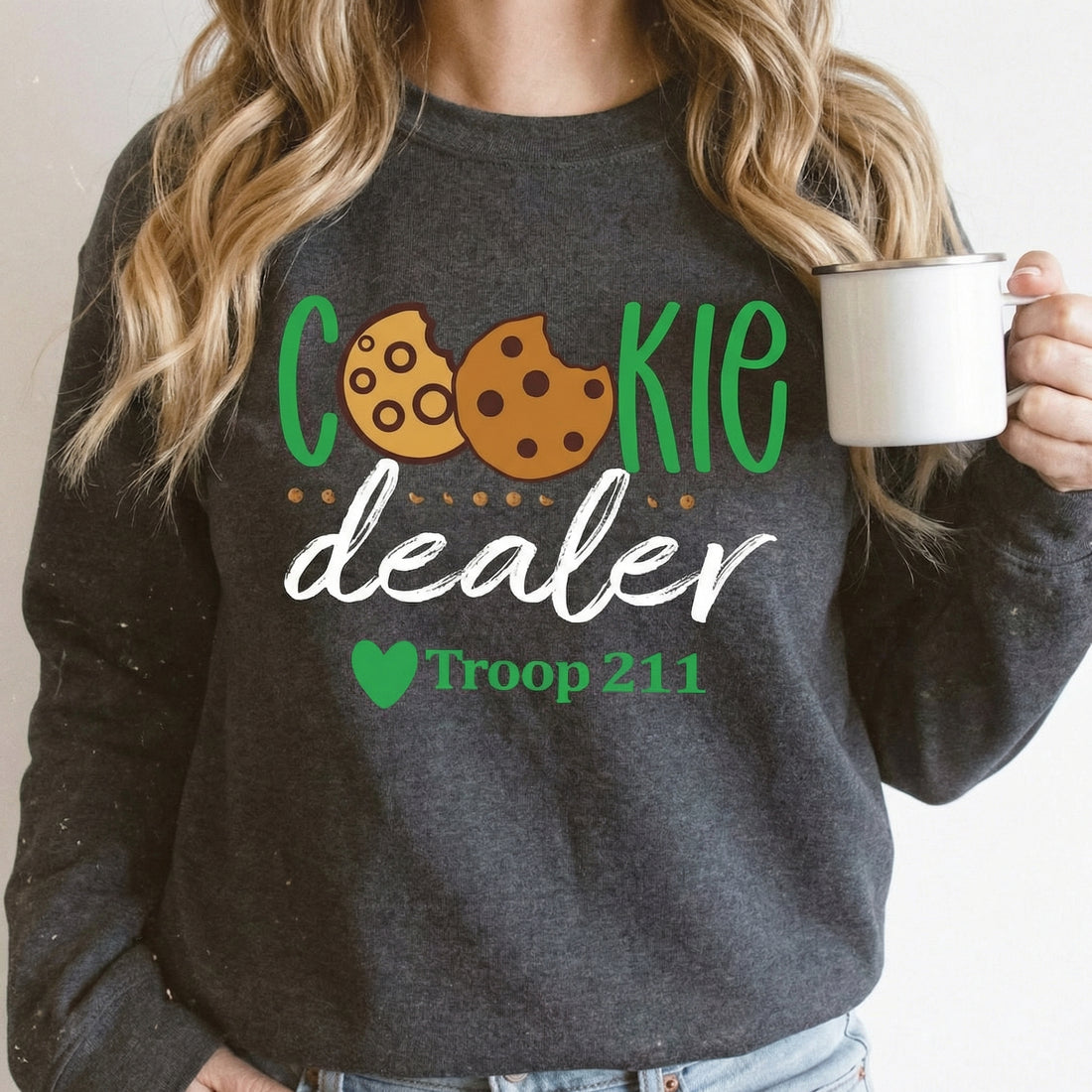 Cookie Dealer Graphic Sweatshirt – Custom Troop Number Camp Trip Crewneck