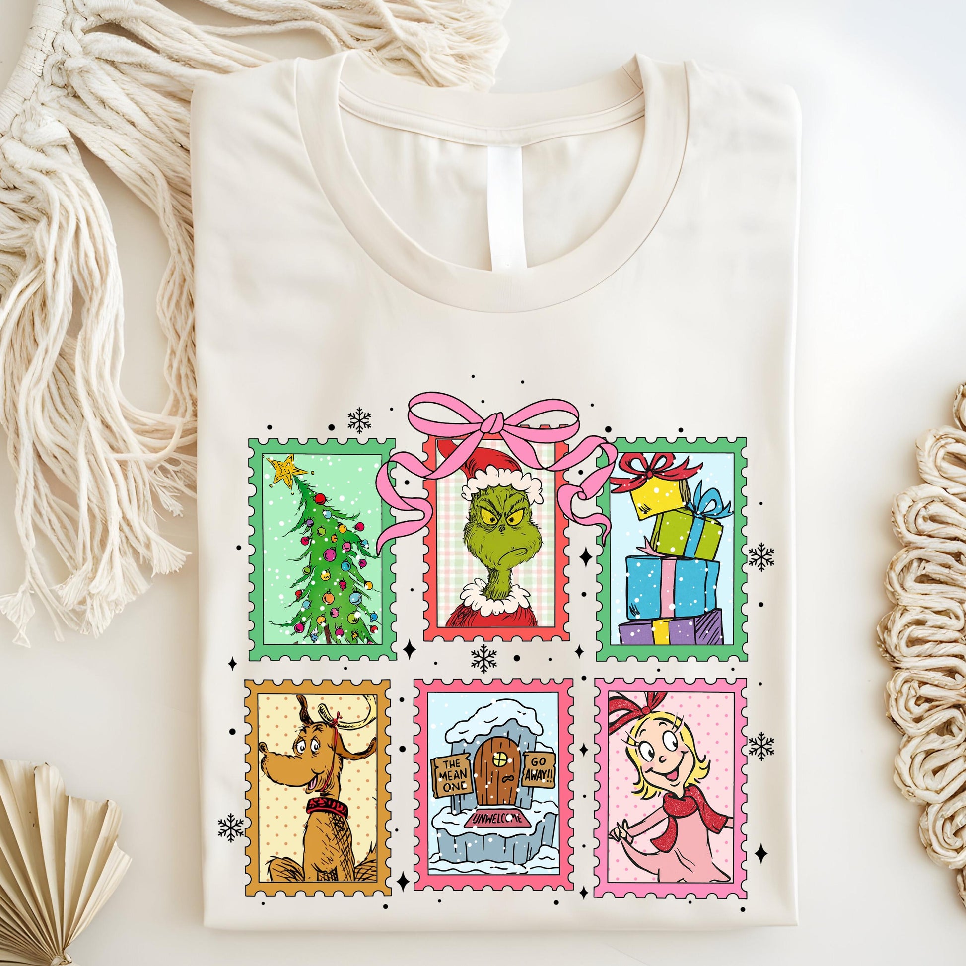 Coquette Grinch Christmas Stamp Sweatshirt – Cute Grinchmas Movie Pullover