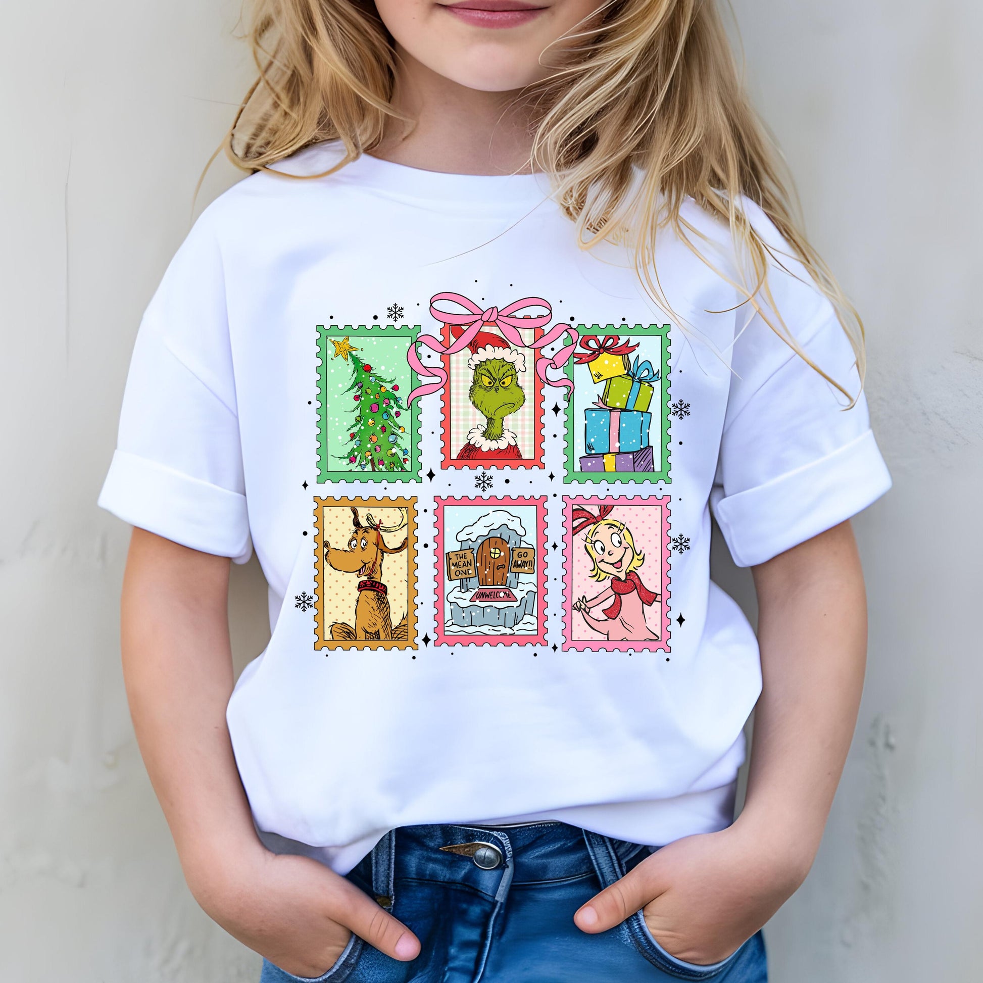 Coquette Grinch Christmas Stamp Sweatshirt – Cute Grinchmas Movie Pullover