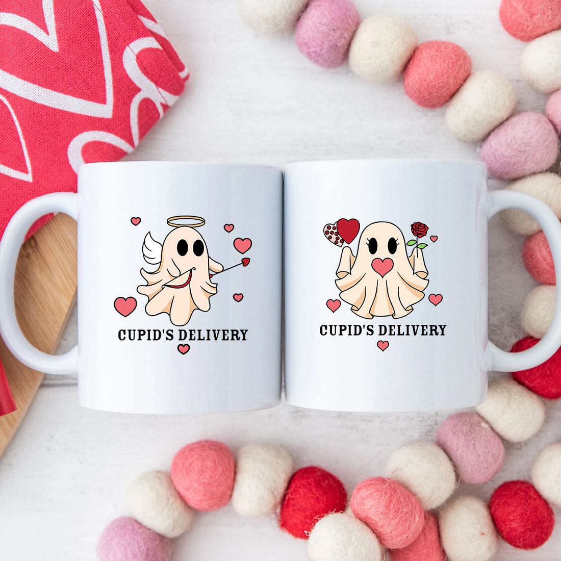 Cupid & Gift Ghost Matching Mugs For Couples