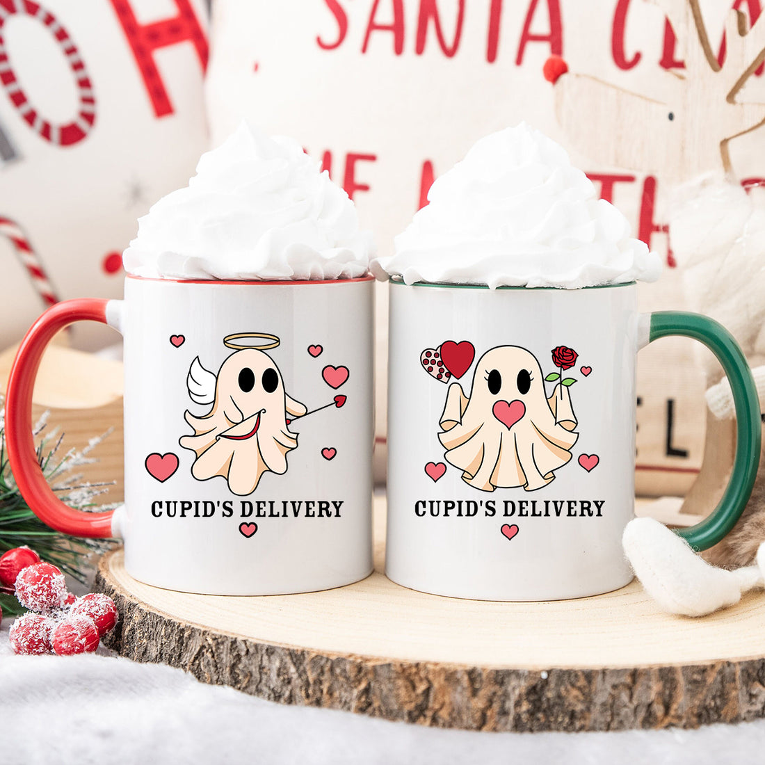 Cupid & Gift Ghost Matching Mugs For Couples