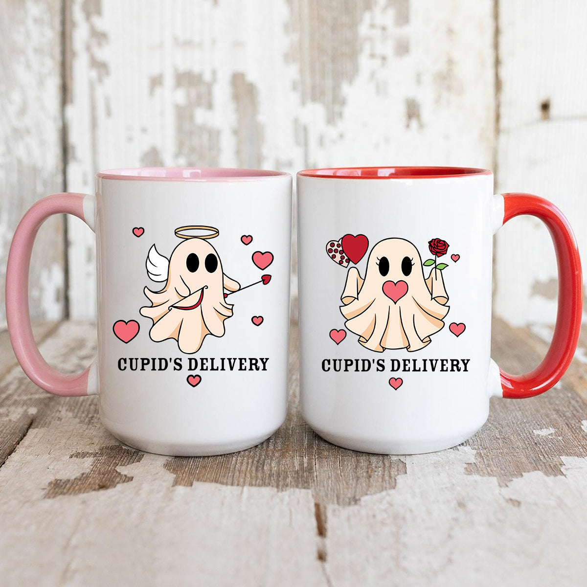 Cupid & Gift Ghost Matching Mugs For Couples