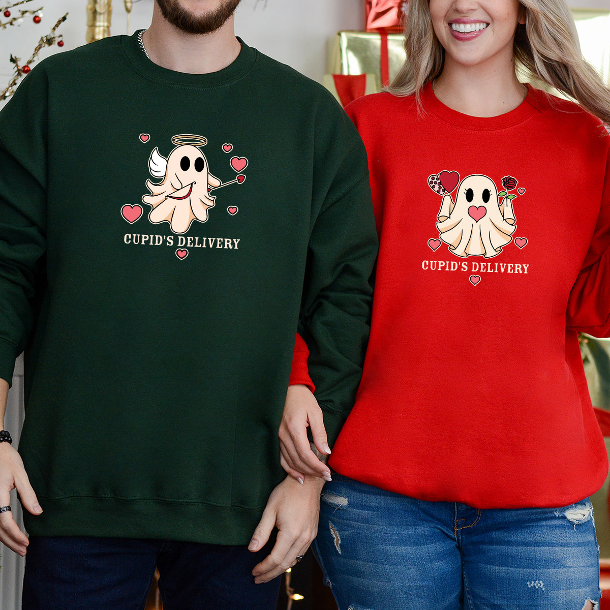 Cupid & Gift Ghost Matching Hoodies For Couples
