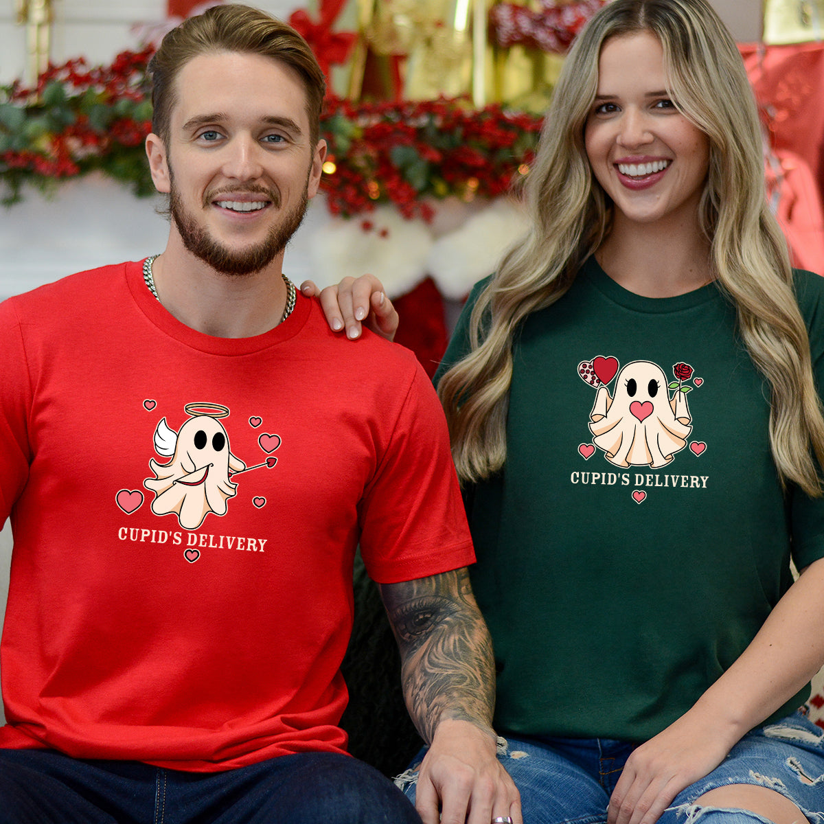Cupid & Gift Ghost Matching T-Shirts For Couples