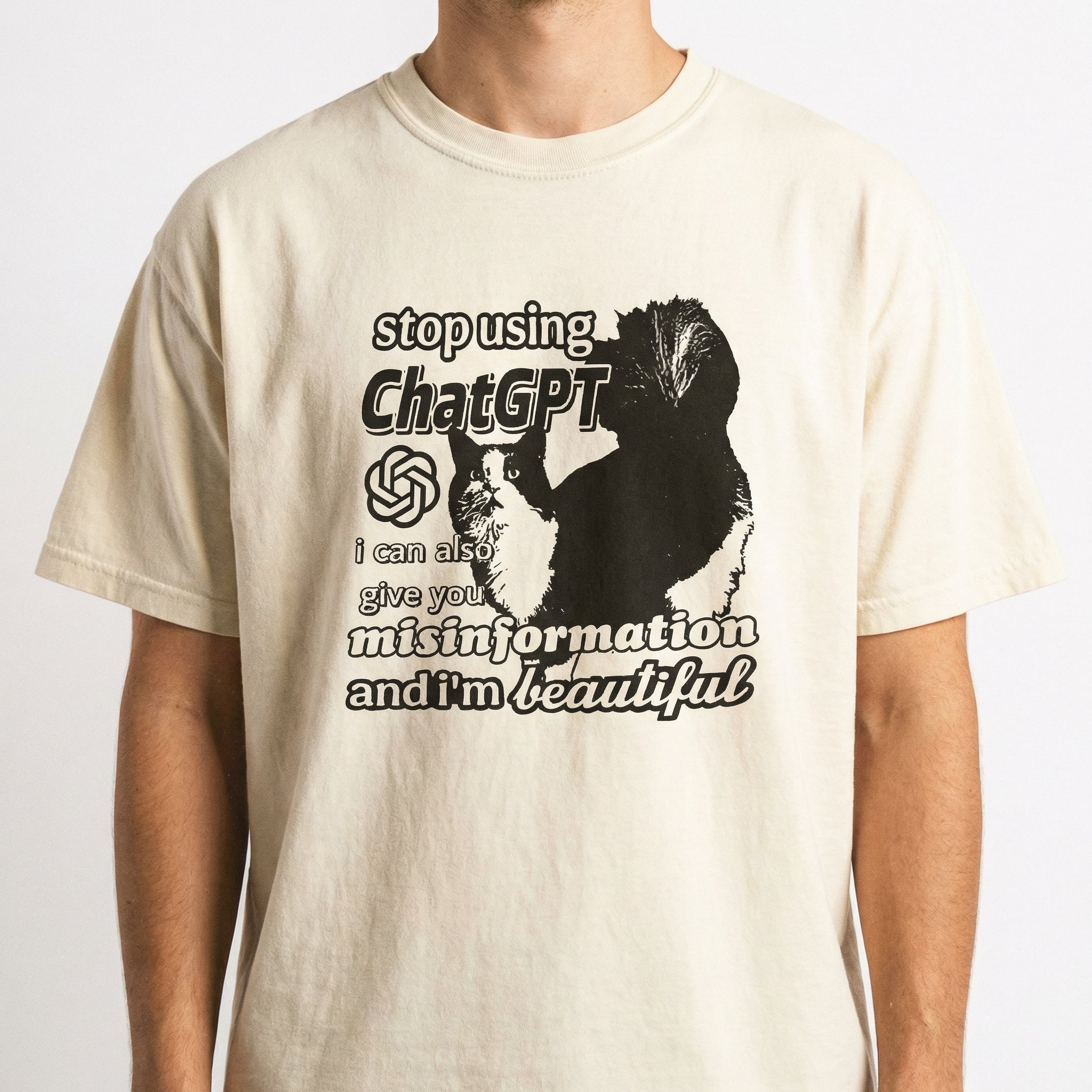 Cursed Cat Meme Graphic T-Shirt – Y2K Funny 90s Streetwear Tee – Oddly Specific Humor