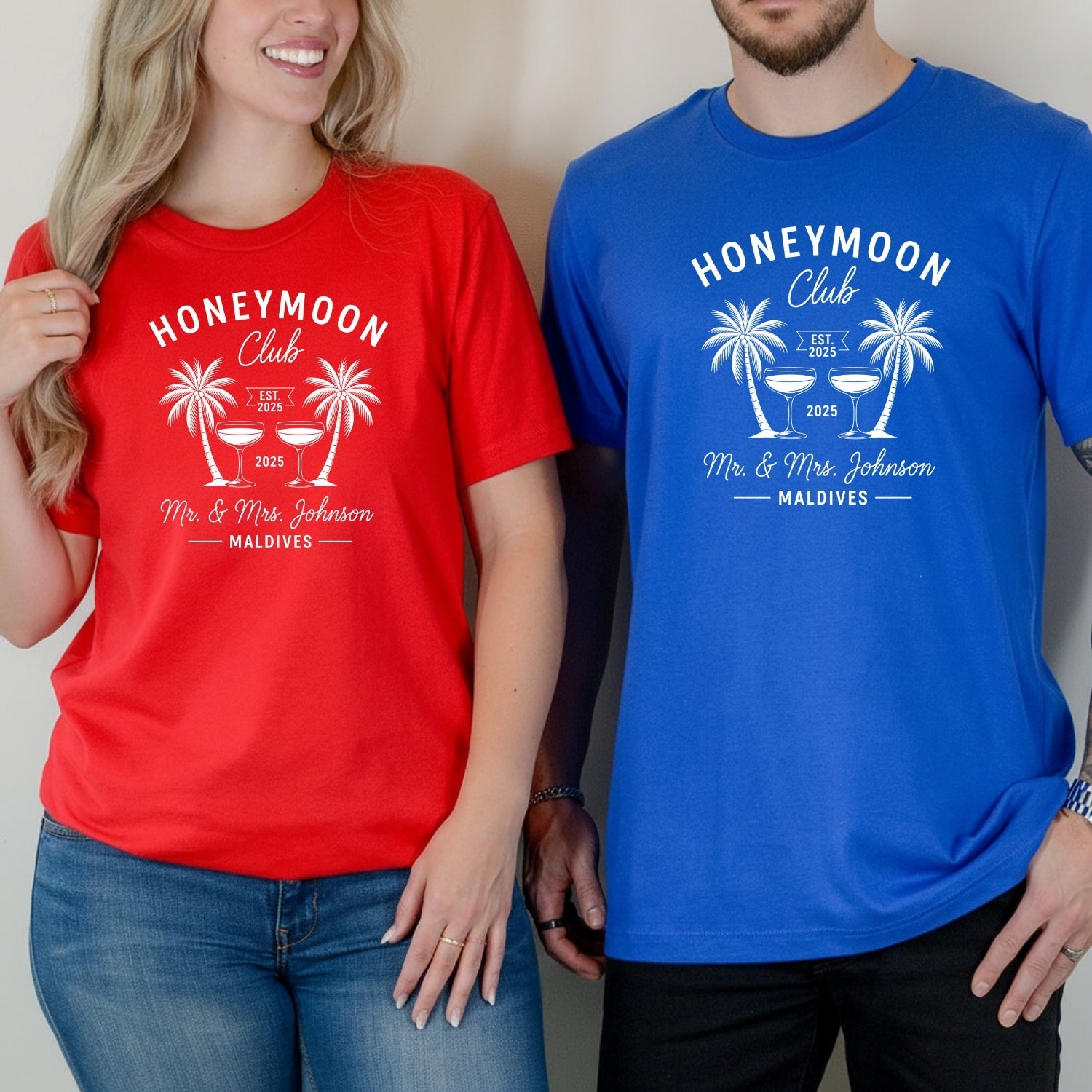 Custom Couples Honeymoon Vacation Mr and Mrs Matching T-Shirts For Couples