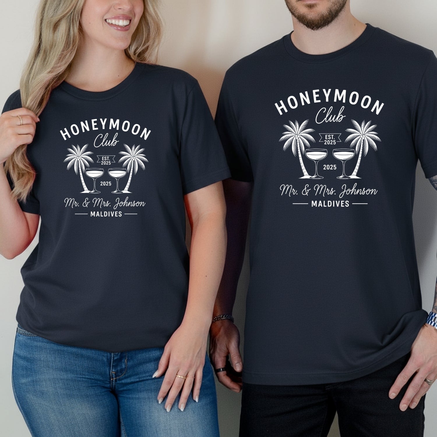 Custom Couples Honeymoon Vacation Mr and Mrs Matching T-Shirts For Couples