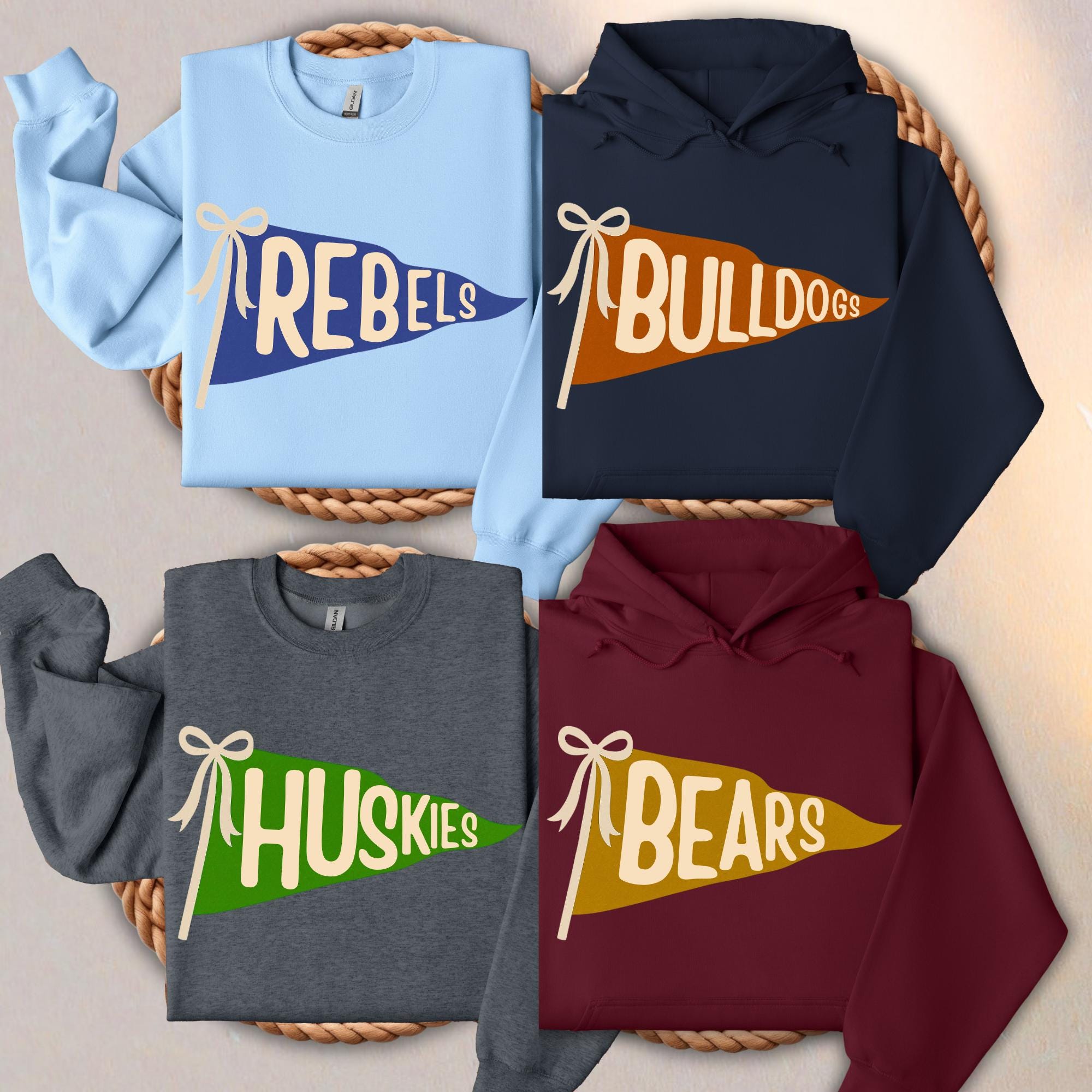 Custom Watercolor Mascot Pennant Sweatshirt - School Spirit Team Hoodie