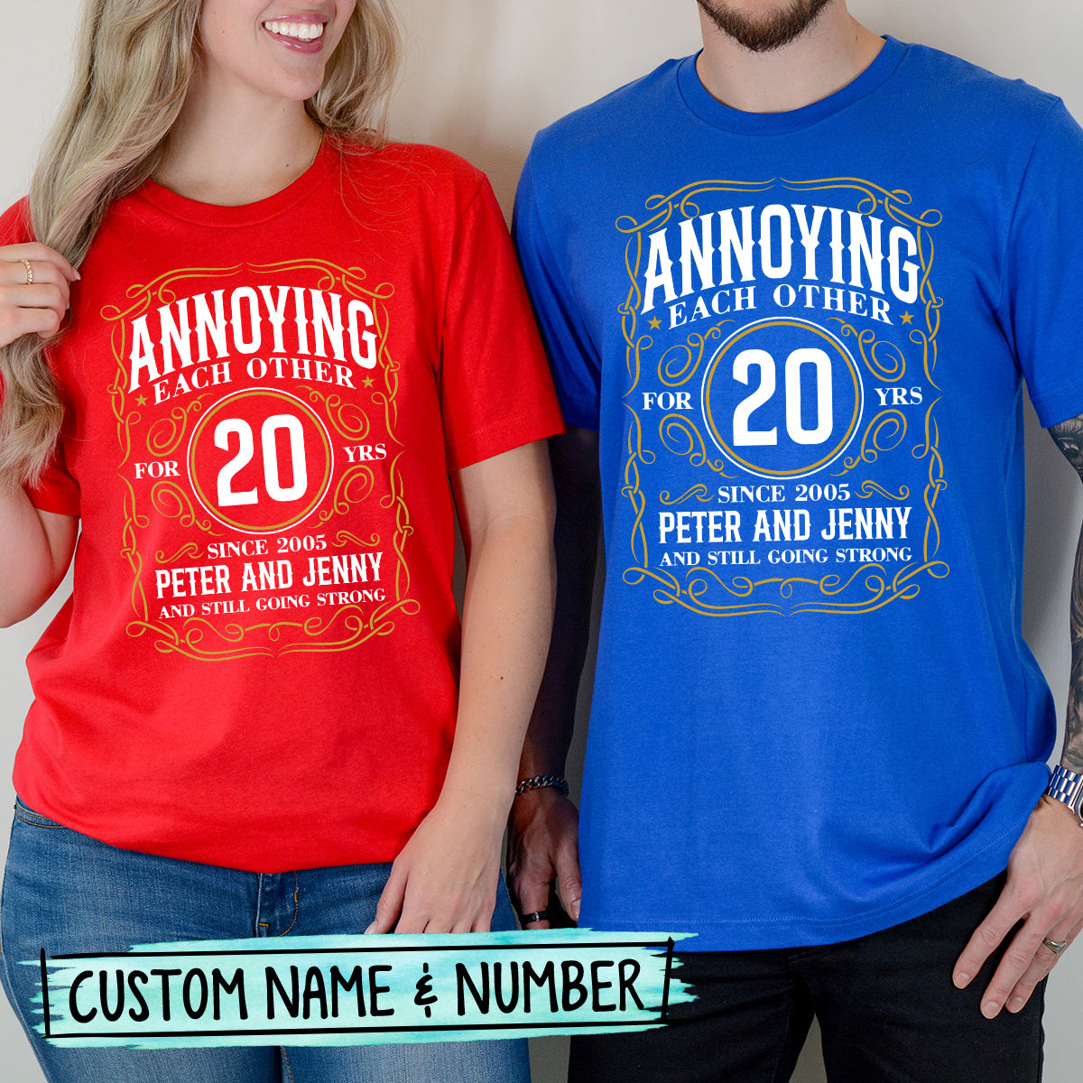 Custom Anniversary Annoying Each Other with Name Matching T-Shirts For Couples