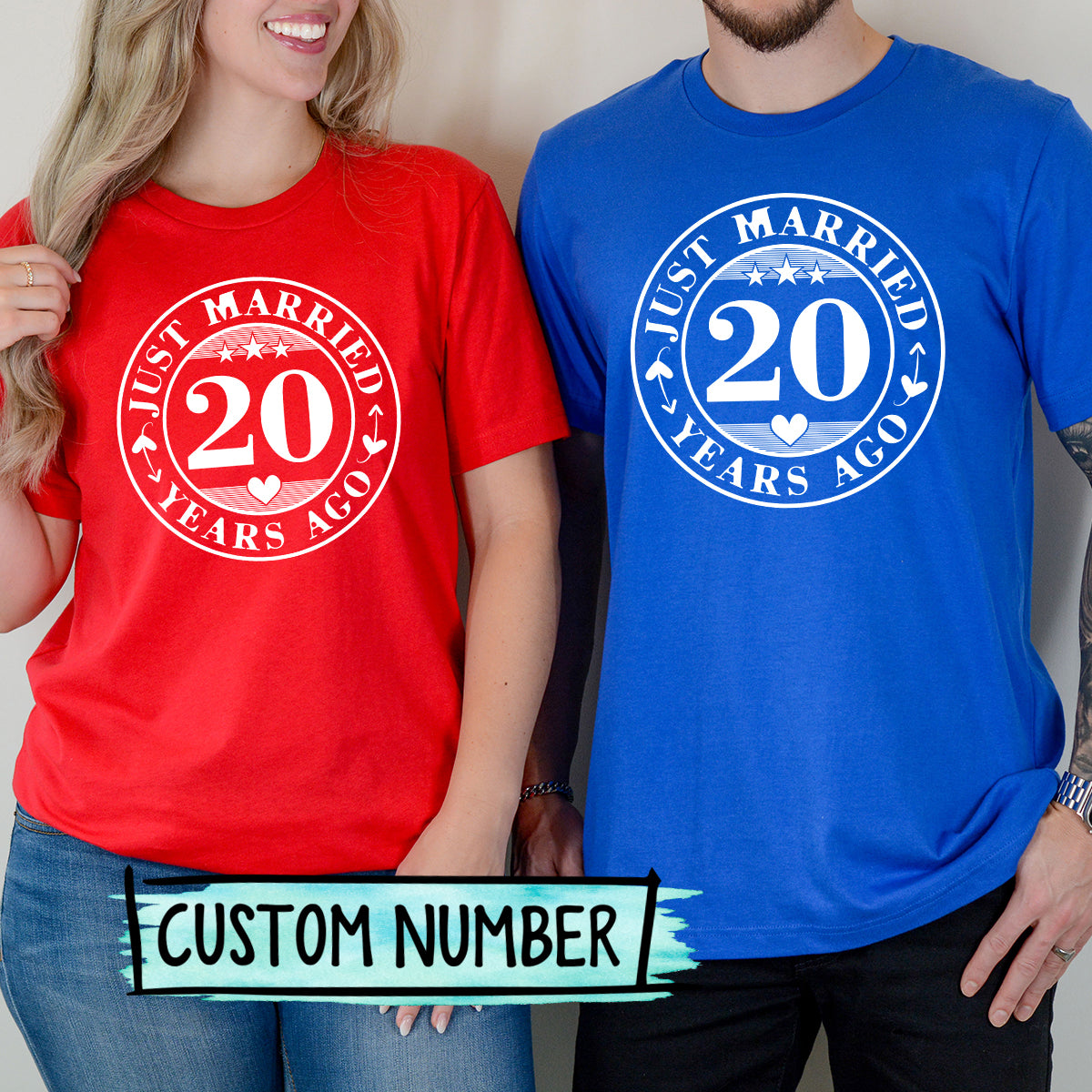 Custom Anniversary Just Married Matching T-Shirts For Couples