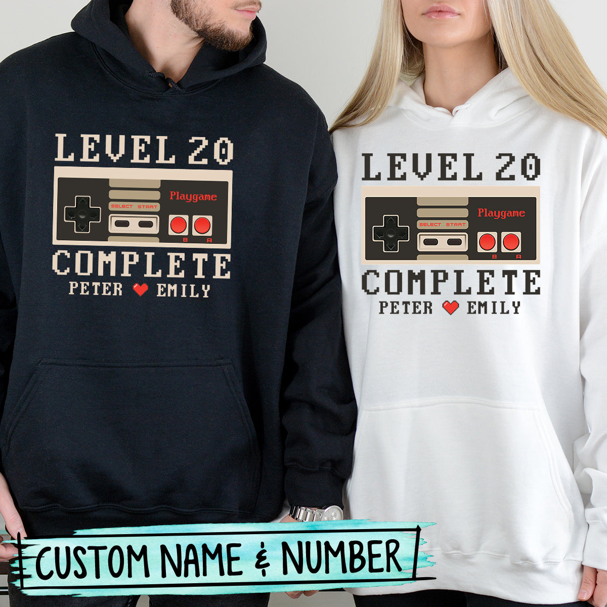 Custom Anniversary Level Complete with Name Matching Hoodies For Couples
