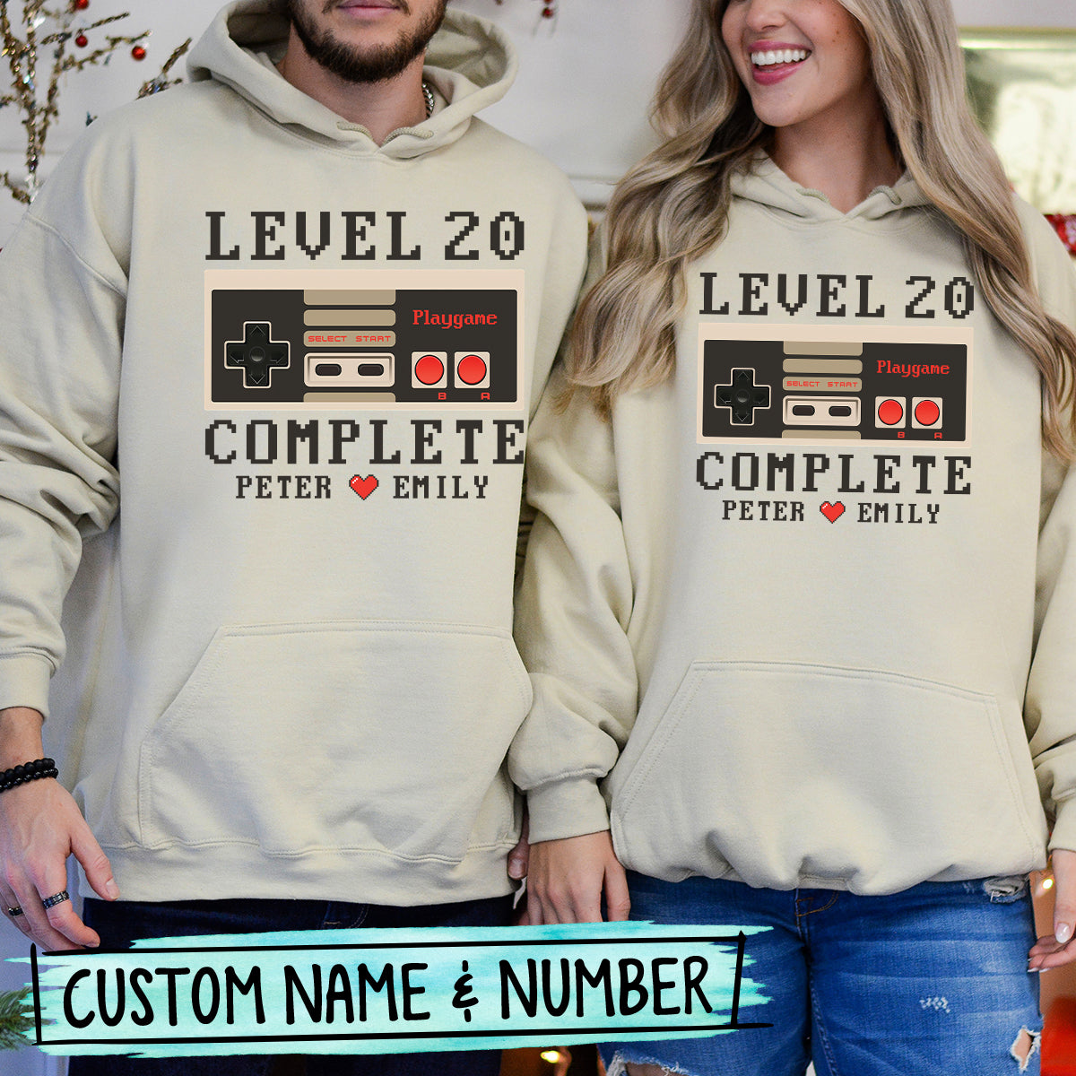 Custom Anniversary Level Complete with Name Matching Hoodies For Couples