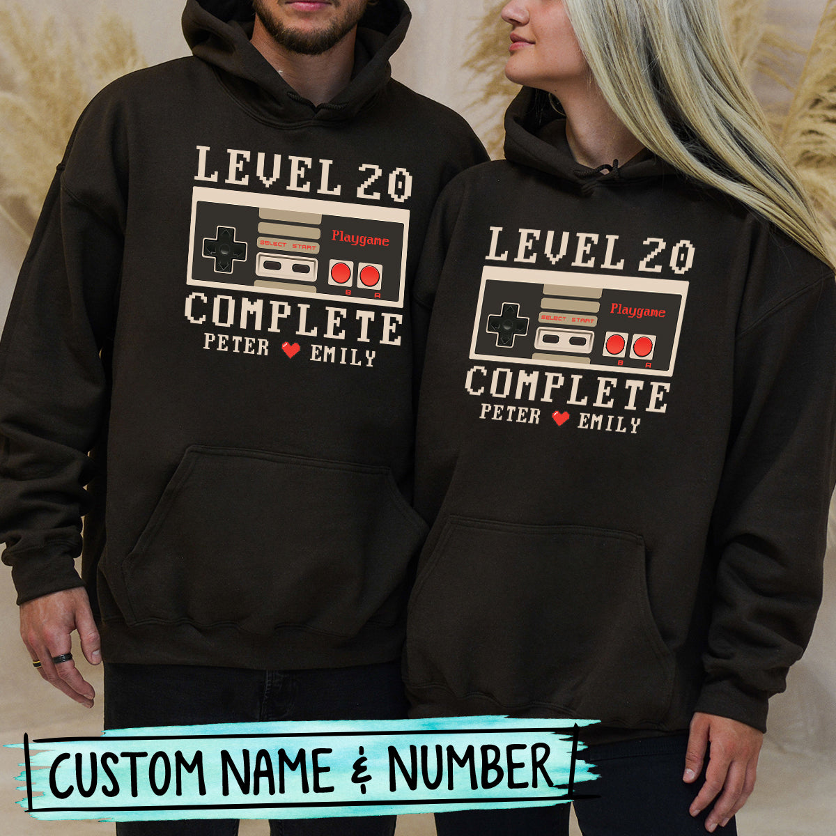 Custom Anniversary Level Complete with Name Matching Hoodies For Couples