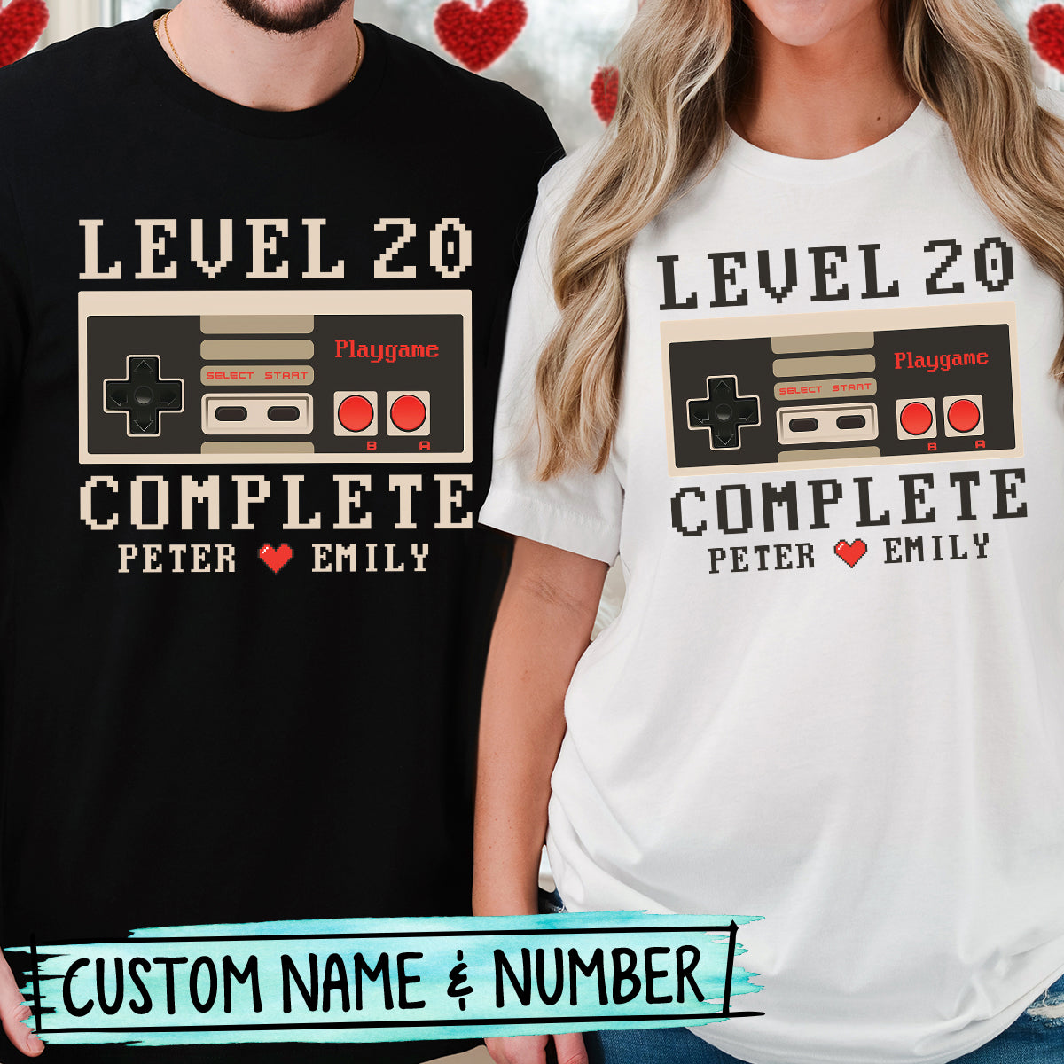 Custom Anniversary Level Complete with Name Matching T-Shirts For Couples