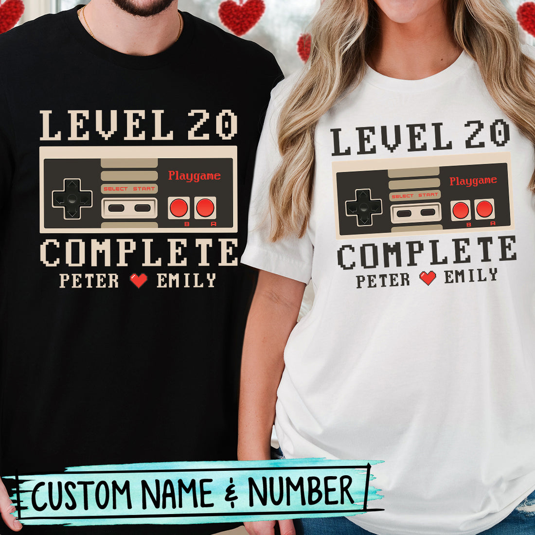 Custom Anniversary Level Complete with Name Matching T-Shirts For Couples