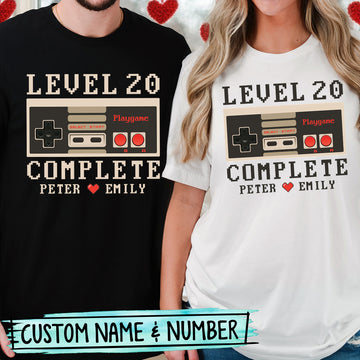 Custom Anniversary Level Complete with Name Matching T-Shirts For Couples