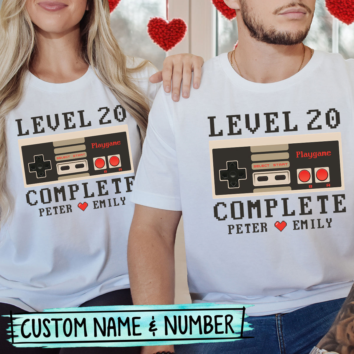 Custom Anniversary Level Complete with Name Matching T-Shirts For Couples