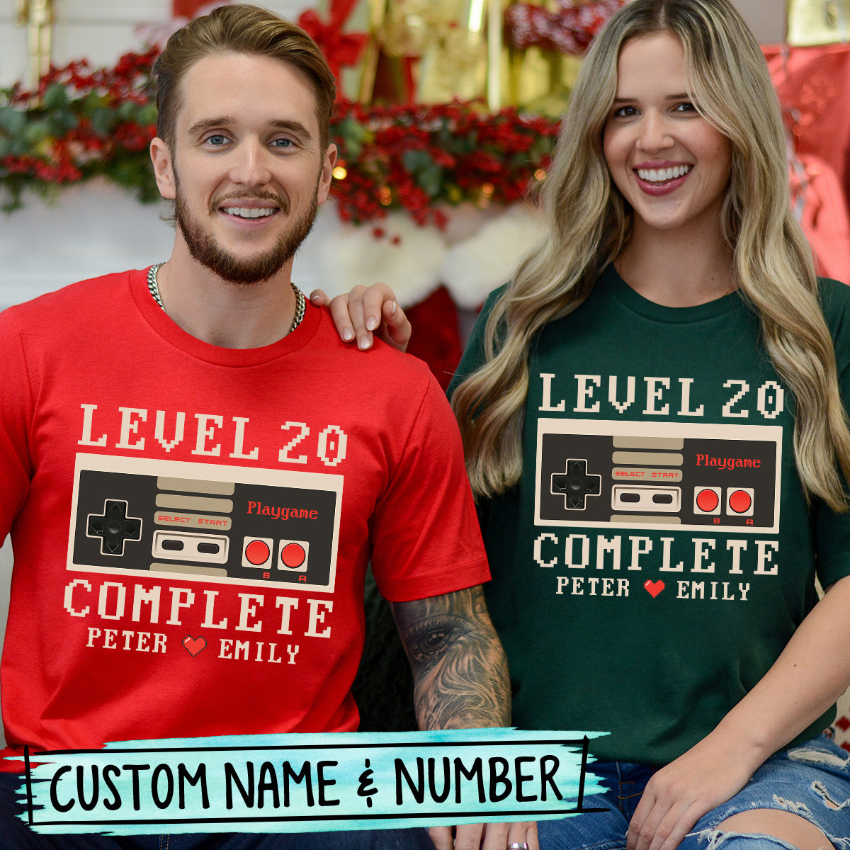 Custom Anniversary Level Complete with Name Matching T-Shirts For Couples
