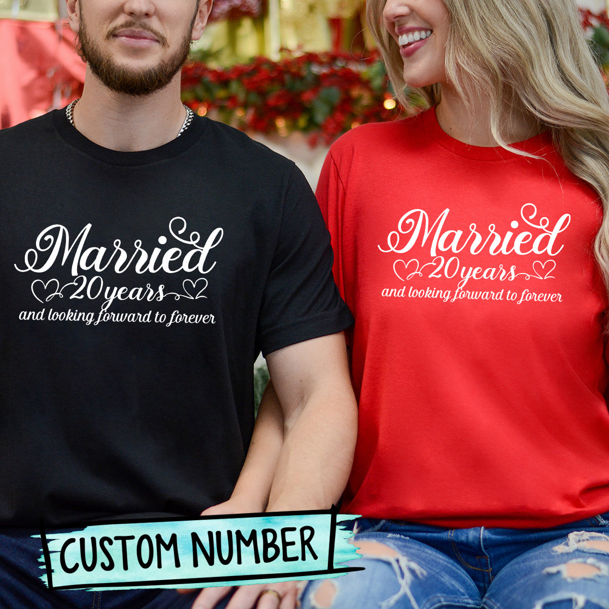 Custom Anniversary Married and Looking Forward Forever Matching T-Shirts For Couples