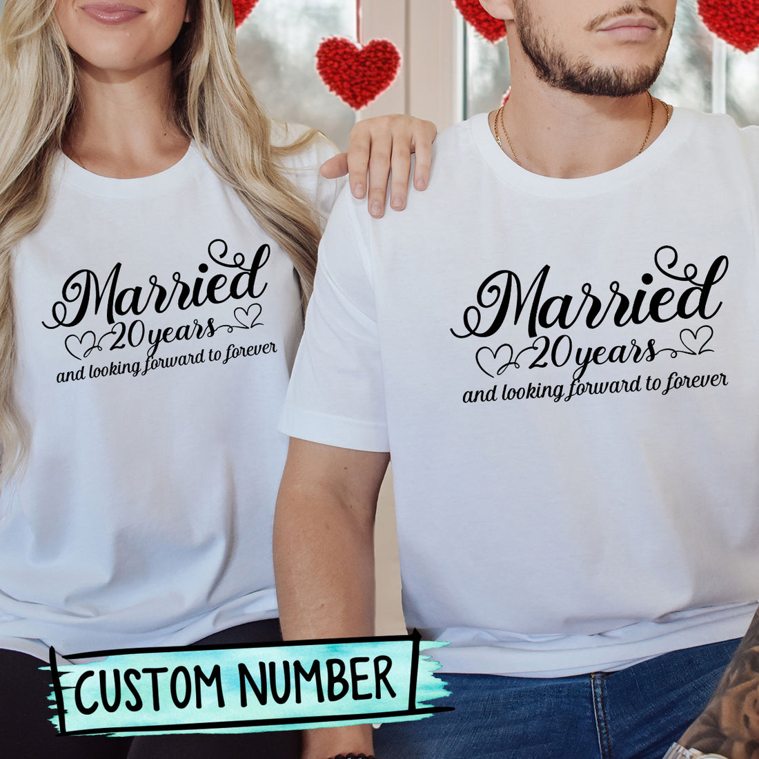 Custom Anniversary Married and Looking Forward Forever Matching T-Shirts For Couples