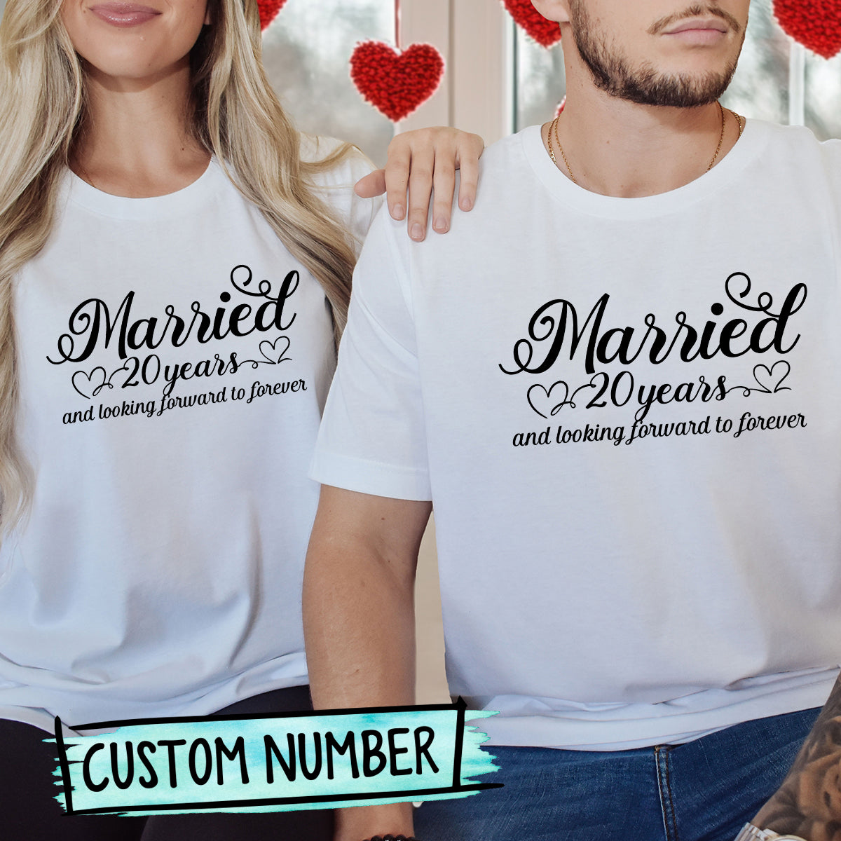 Custom Anniversary Married and Looking Forward Forever Matching T-Shirts For Couples