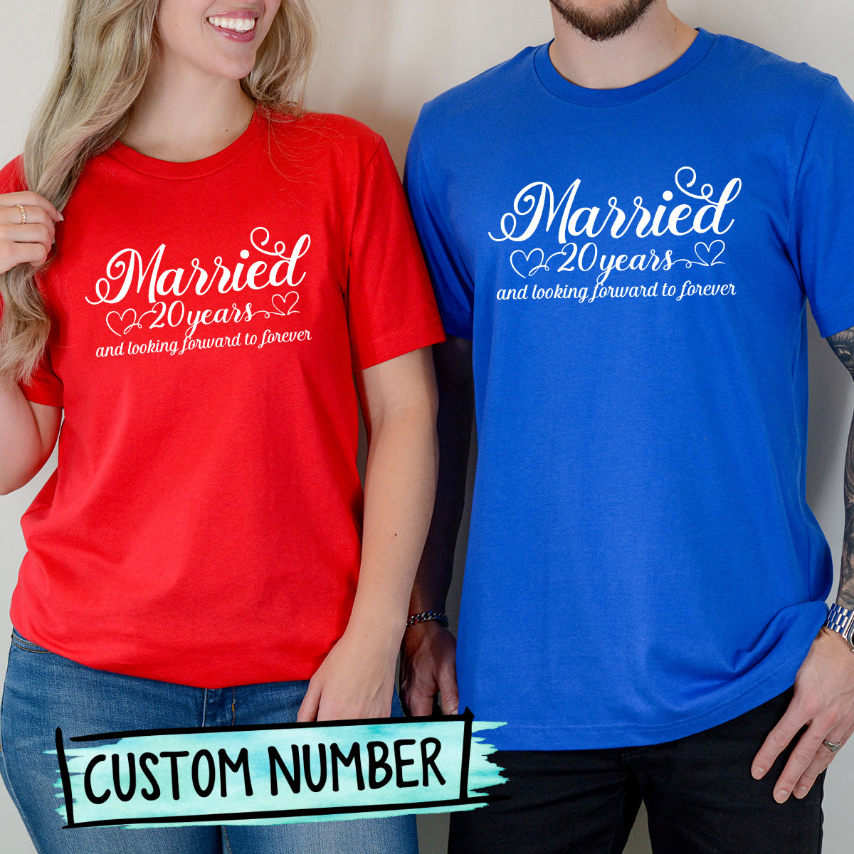 Custom Anniversary Married and Looking Forward Forever Matching T-Shirts For Couples