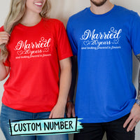 Custom Anniversary Married and Looking Forward Forever Matching T-Shirts For Couples