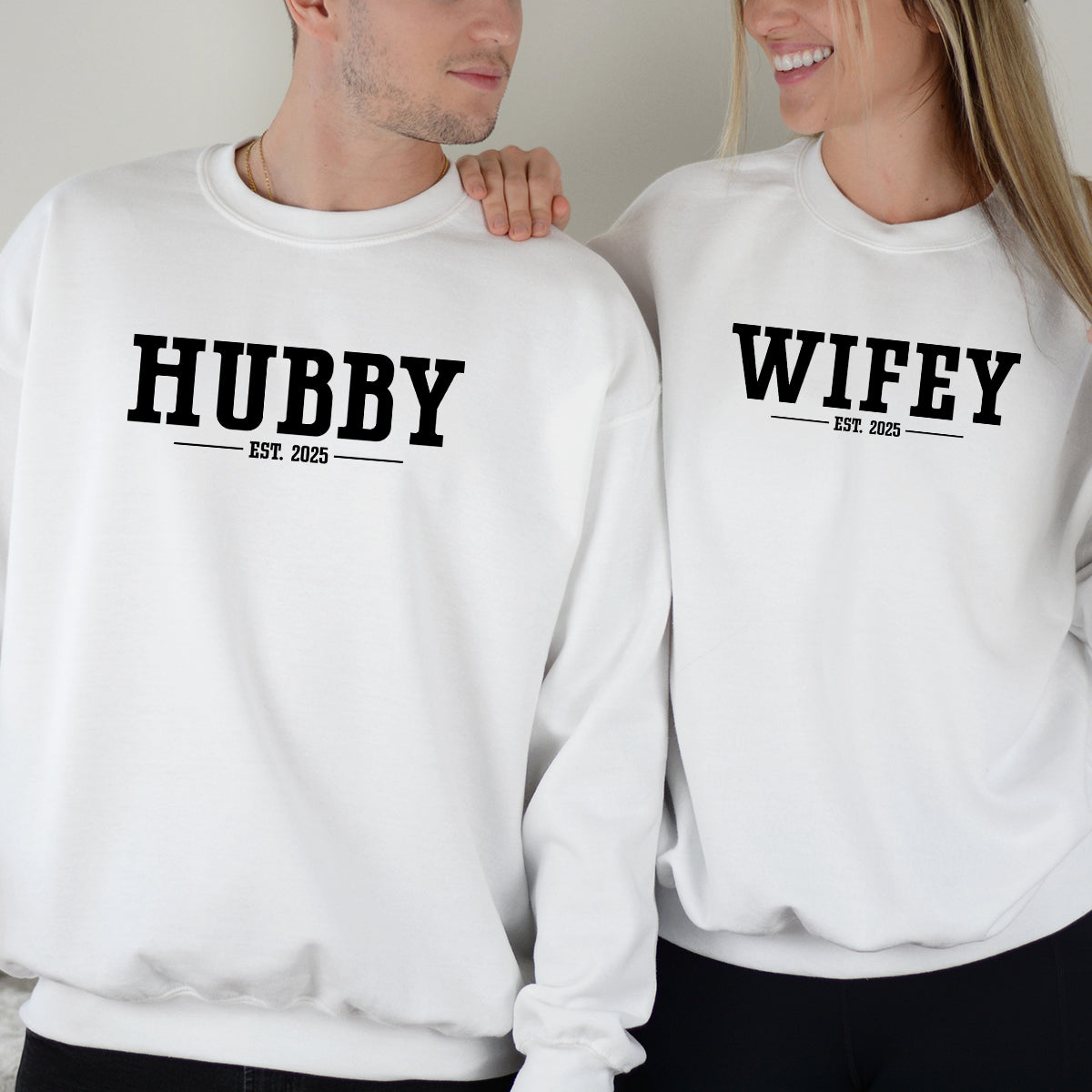 Custom Funny Hubby + Wifey Est Years Matching Hoodies For Couples