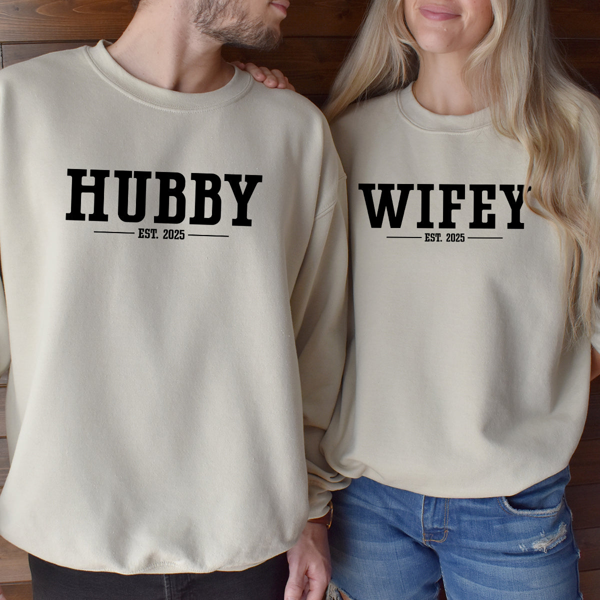 Custom Funny Hubby + Wifey Est Years Matching Hoodies For Couples