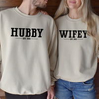 Custom Funny Hubby + Wifey Est Years Matching Hoodies For Couples