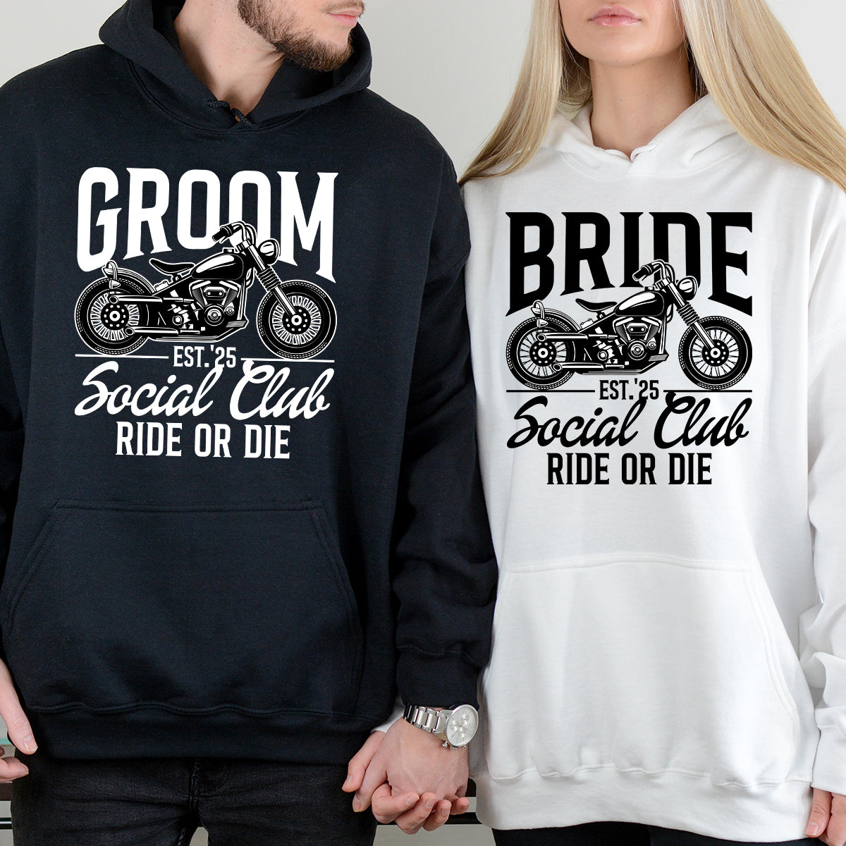 Custom Groom Bride Social Club Ride or Die Matching Hoodies For Couples