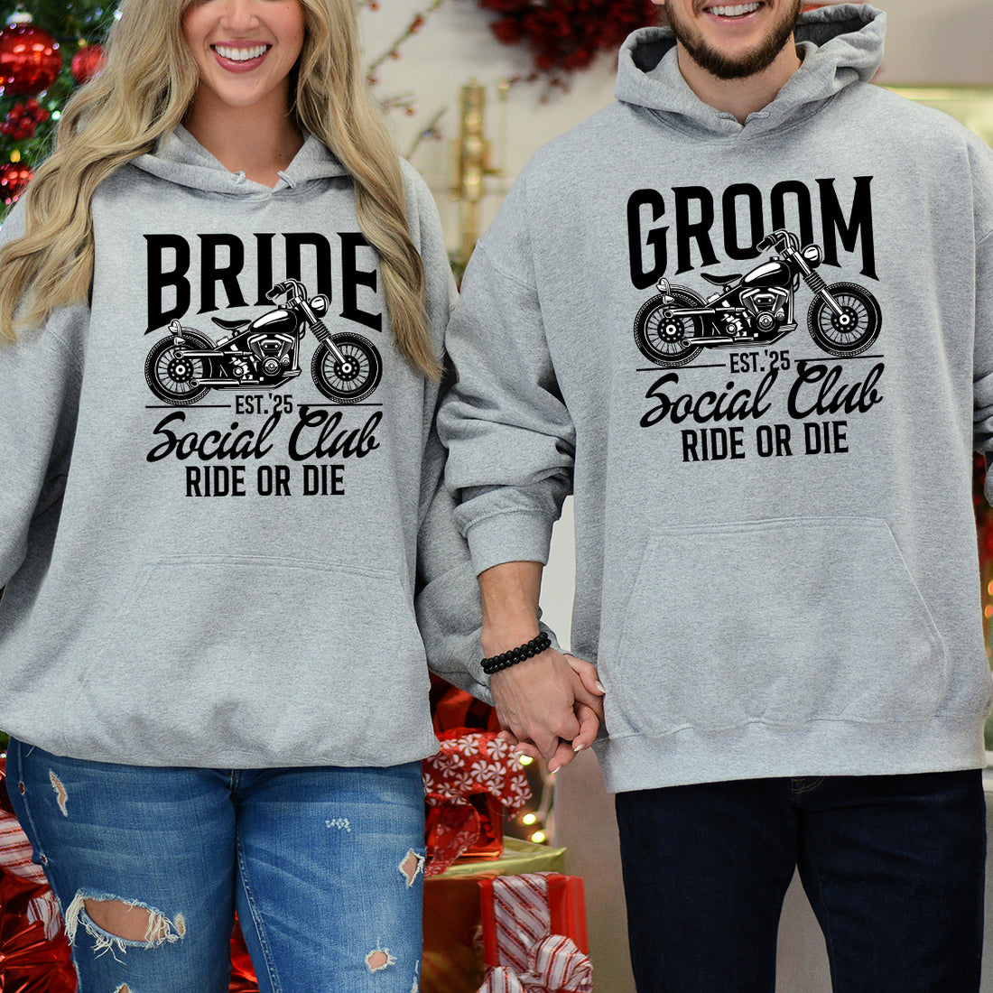 Custom Groom Bride Social Club Ride or Die Matching Hoodies For Couples