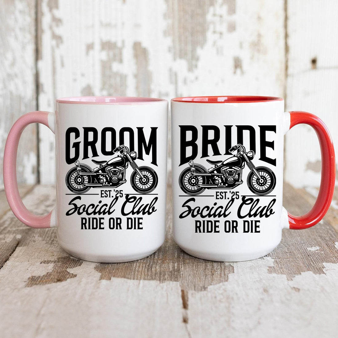 Custom Groom Bride Social Club Ride or Die Matching Mugs For Couples
