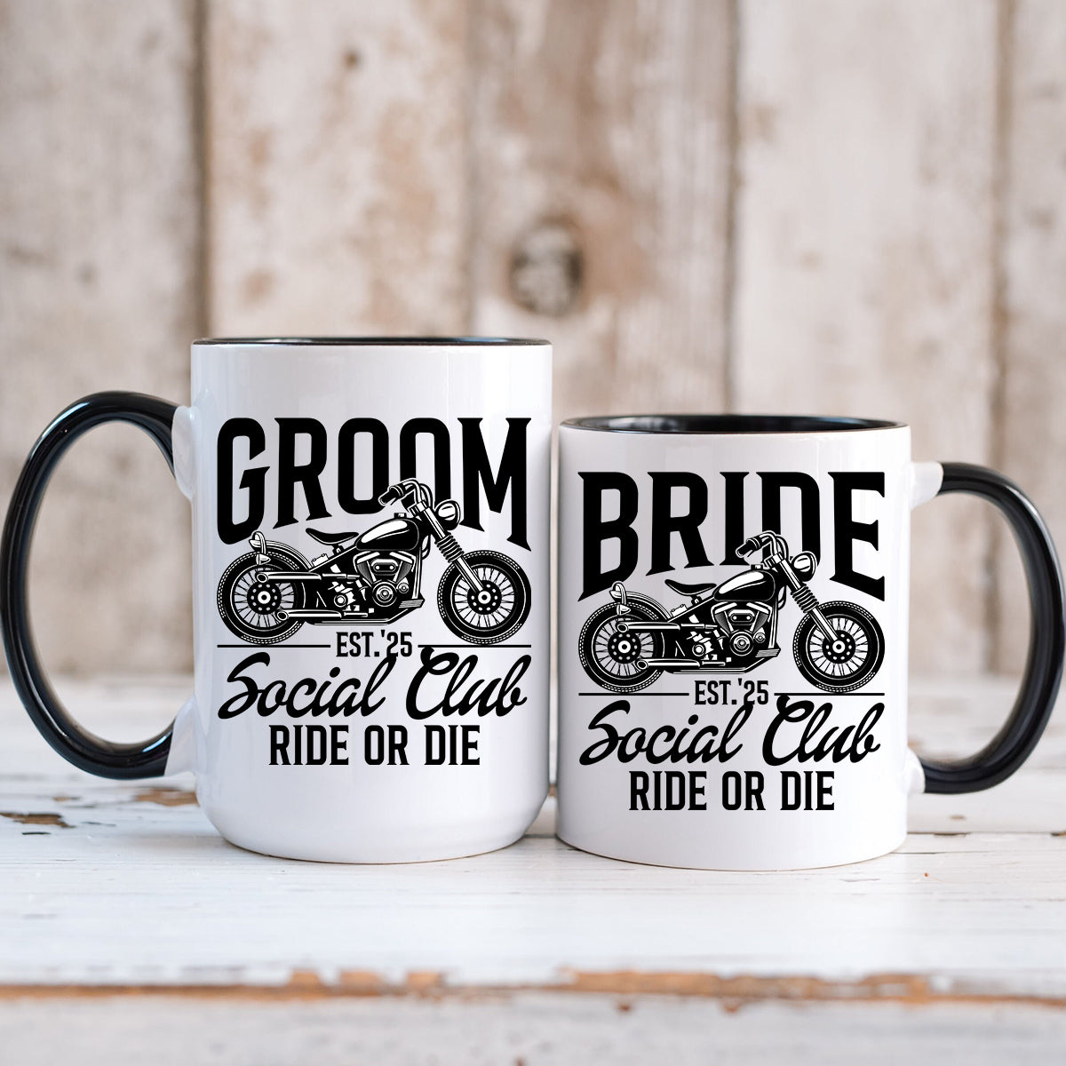 Custom Groom Bride Social Club Ride or Die Matching Mugs For Couples