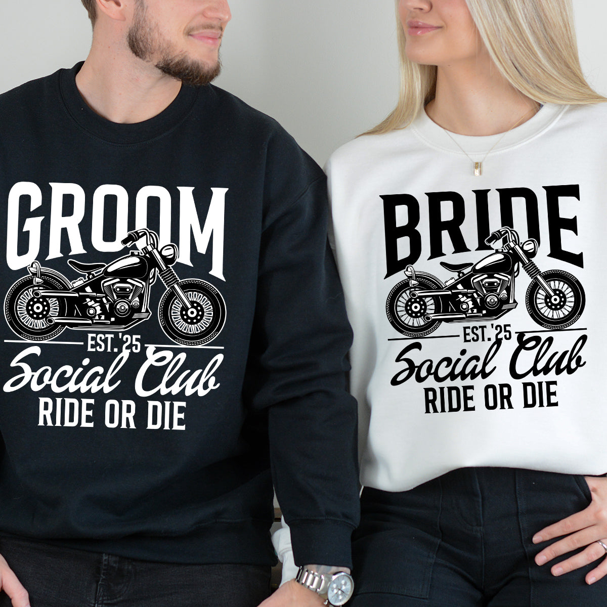 Custom Groom Bride Social Club Ride or Die Matching Hoodies For Couples