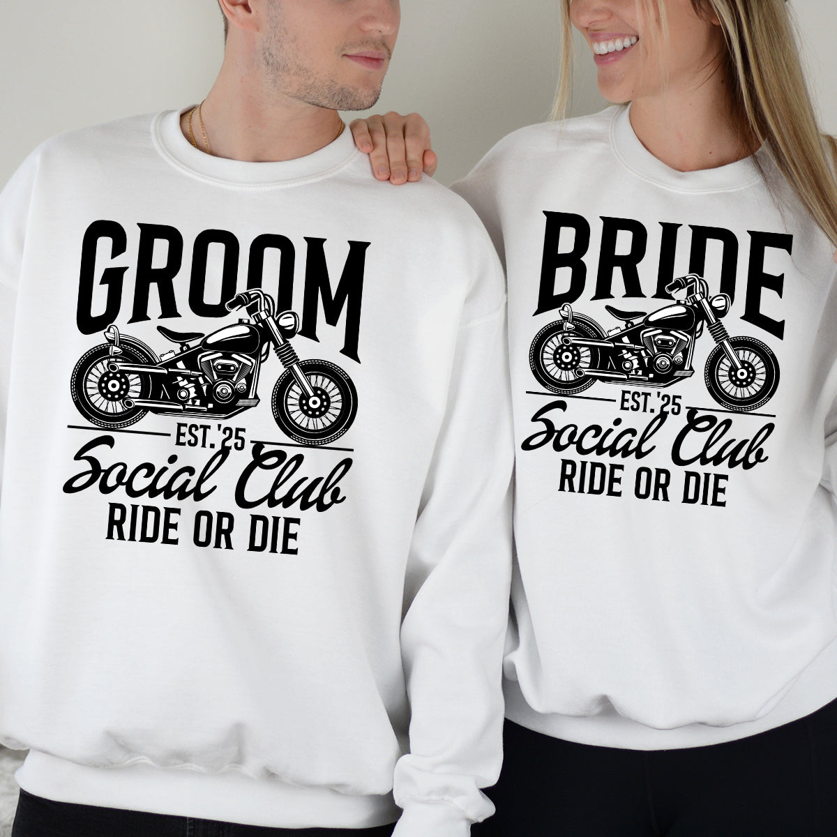 Custom Groom Bride Social Club Ride or Die Matching Hoodies For Couples