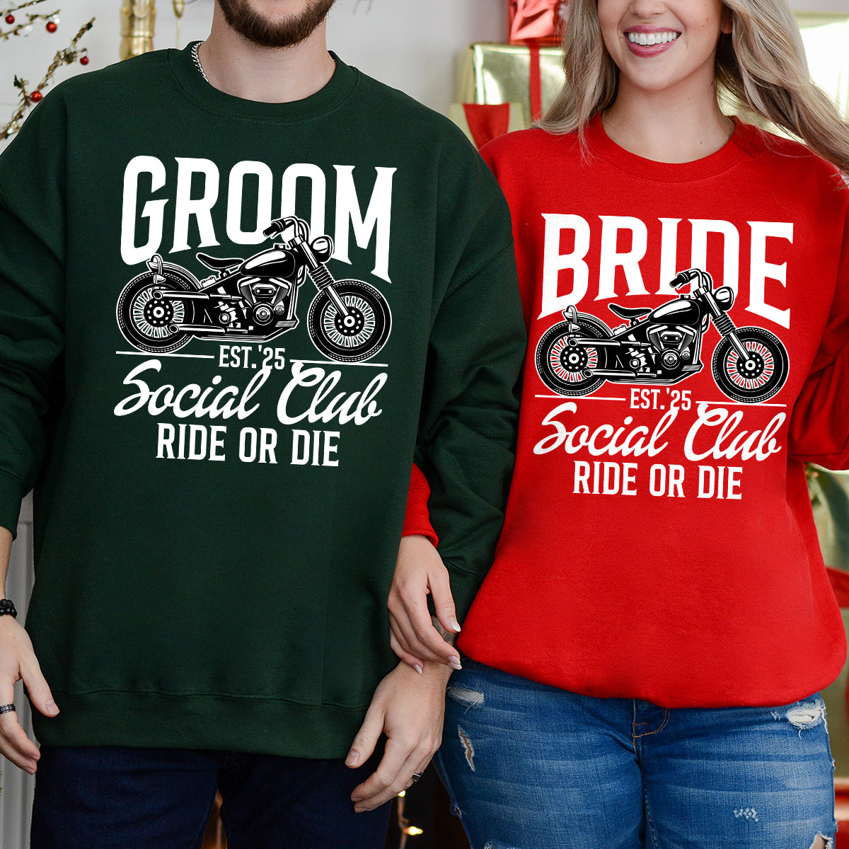 Custom Groom Bride Social Club Ride or Die Matching Hoodies For Couples