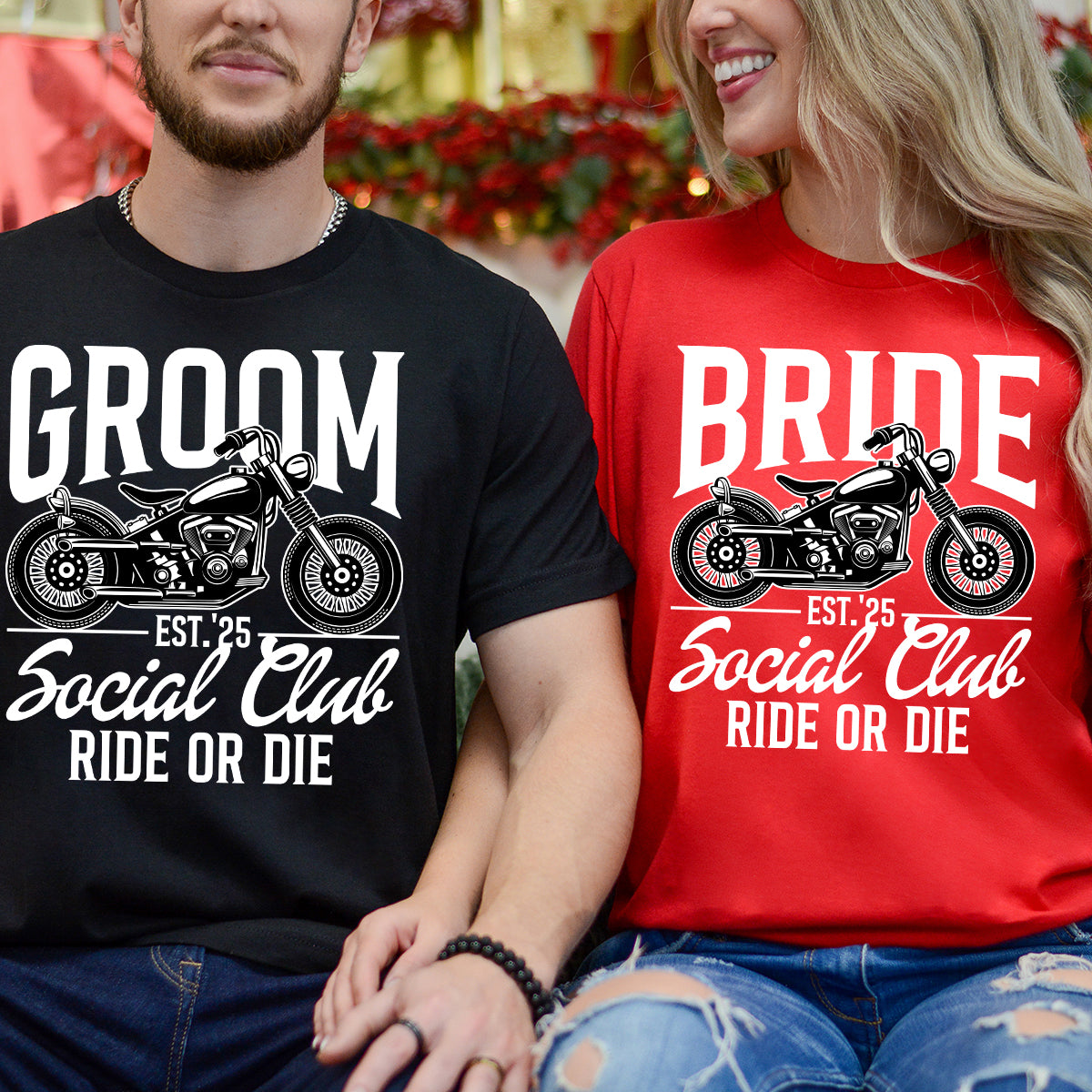 Custom Groom Bride Social Club Ride or Die Matching T-Shirts For Couples