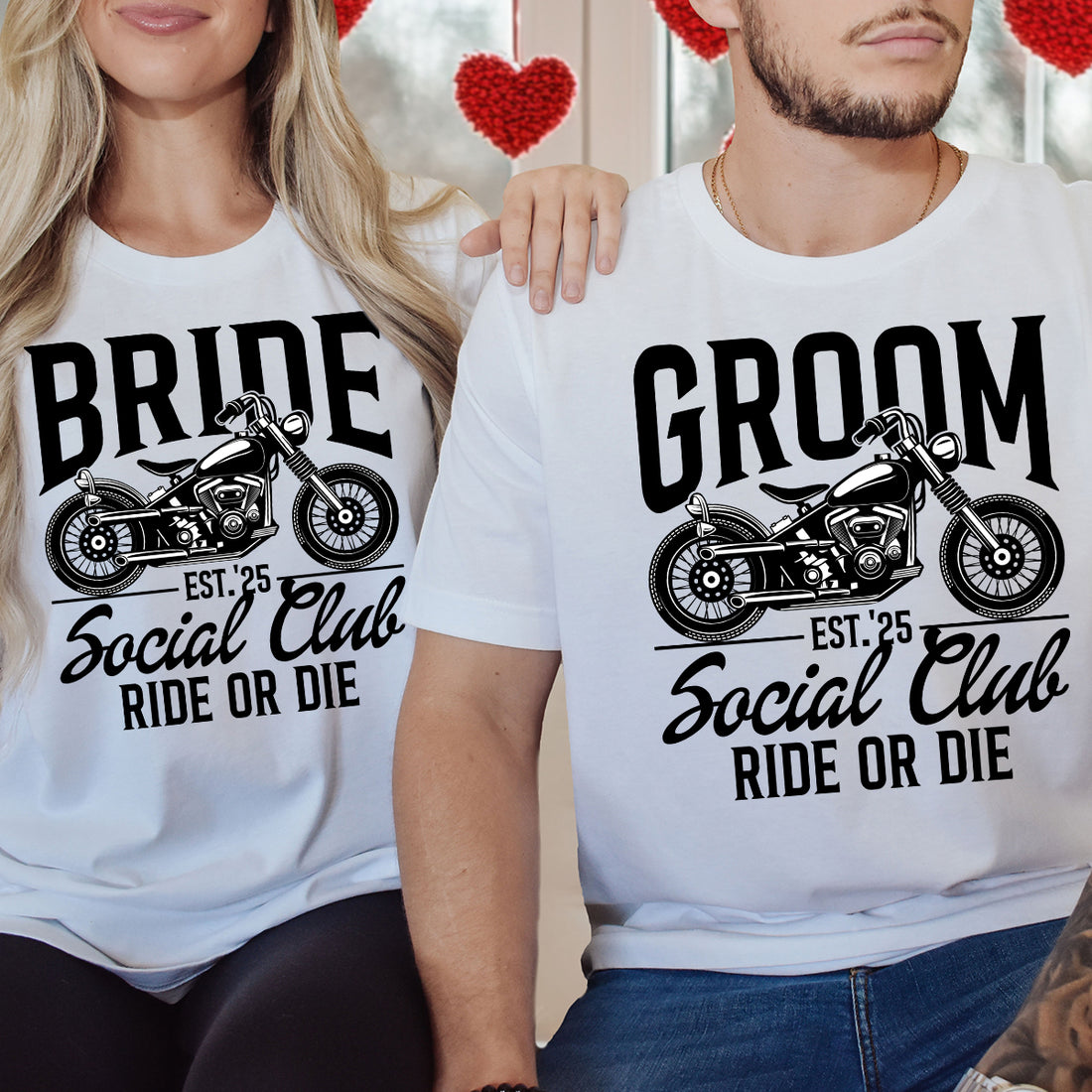 Custom Groom Bride Social Club Ride or Die Matching T-Shirts For Couples