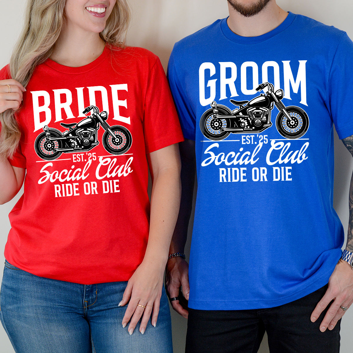 Custom Groom Bride Social Club Ride or Die Matching T-Shirts For Couples