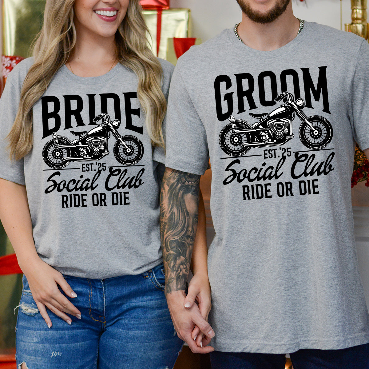 Custom Groom Bride Social Club Ride or Die Matching T-Shirts For Couples