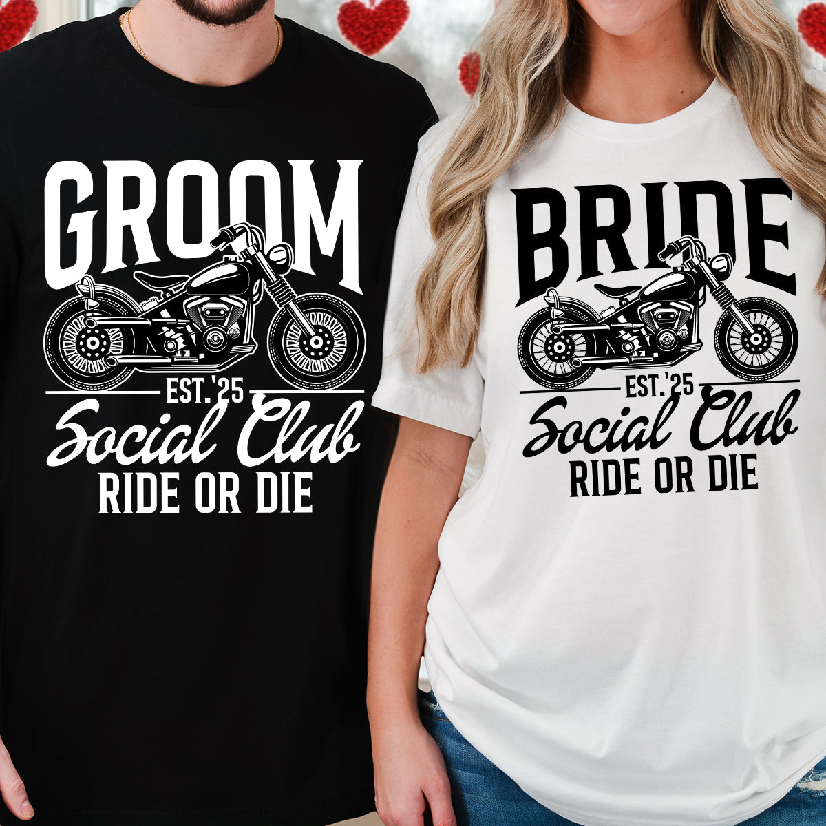 Custom Groom Bride Social Club Ride or Die Matching T-Shirts For Couples